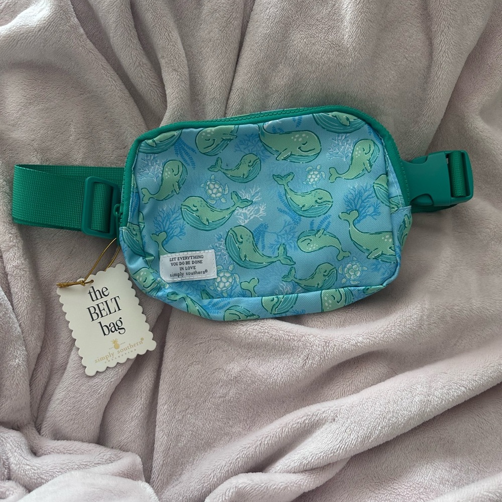 Simply Southern Whale Print Teal Belt Bag